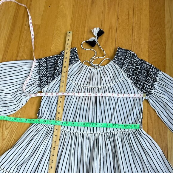 Free People Dress Lola Babydoll Embroidered Striped Mini Black White (S) - Picture 6 of 8